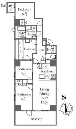 プライムアーバン新宿夏目坂タワーレジデンスの物件間取画像